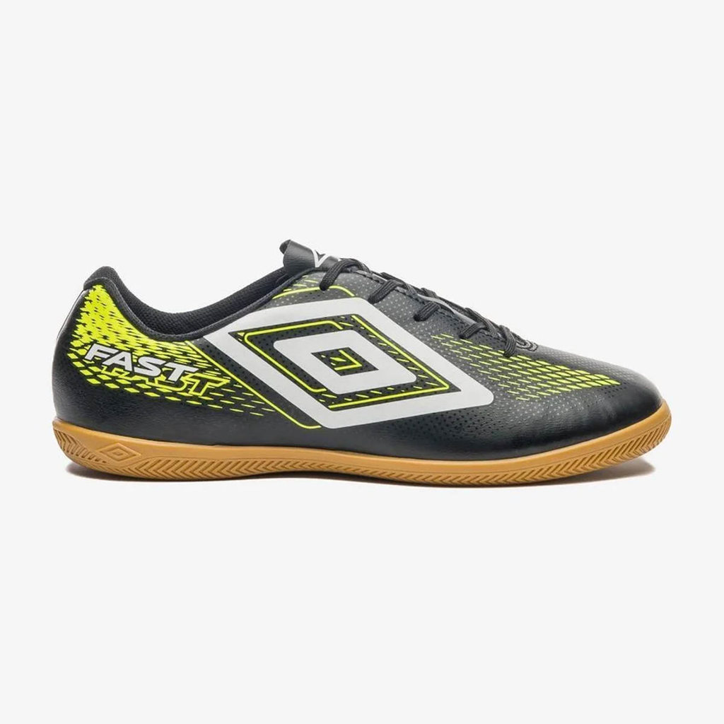 Chuteira Umbro Futsal Fast II Preto Branco e Verde Limão - Masculino