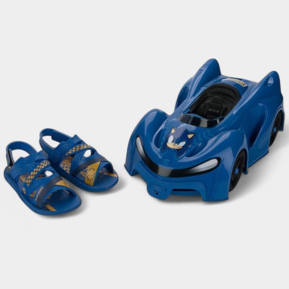 Sandália Infantil Sonic Grendene Kids Fast Car Menino - Azul e Amarelo