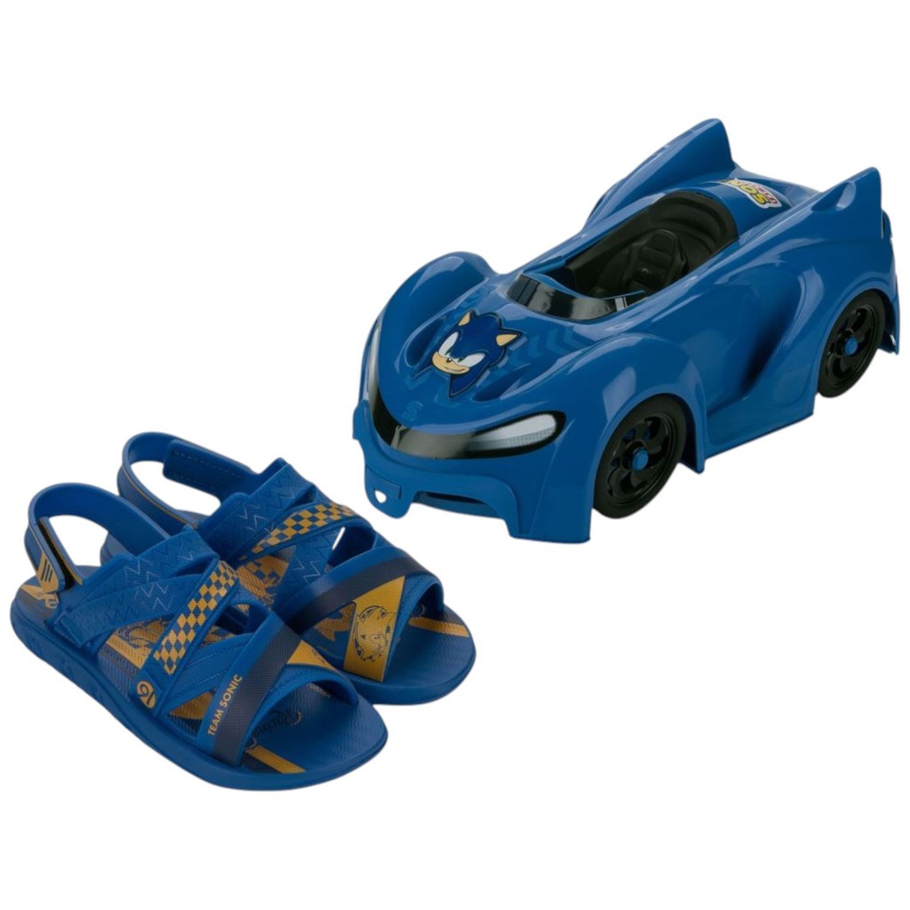 Sandália Papete Infantil Menino Sonic Fast Car Com Carrinho