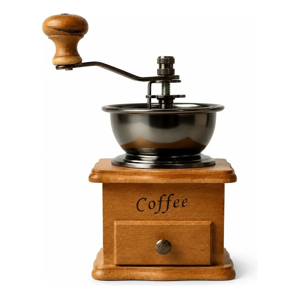Mini Moedor Manual Grãos Café Madeira Gaveta Manivela Retro Cor Marrom