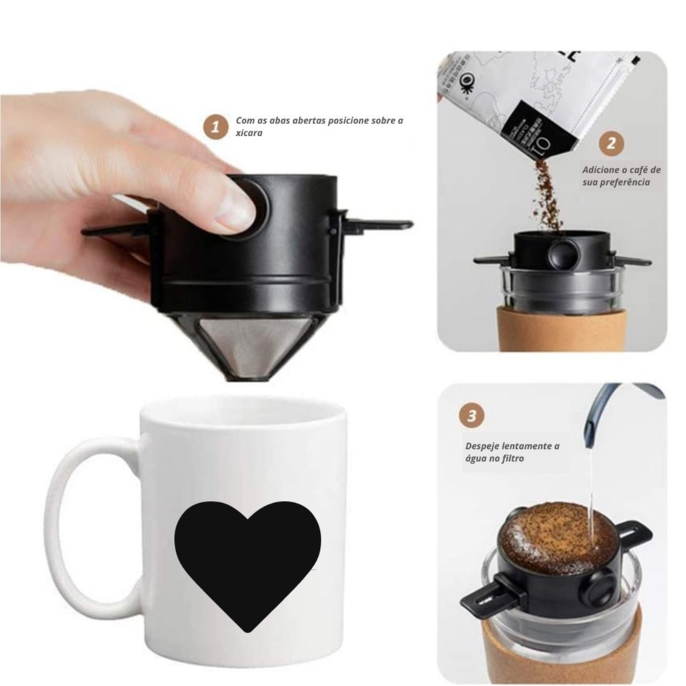 Filtro Cafe Mini Coador de Café Portátil Dobrável Aço Inox Reutilizavel Cozinha