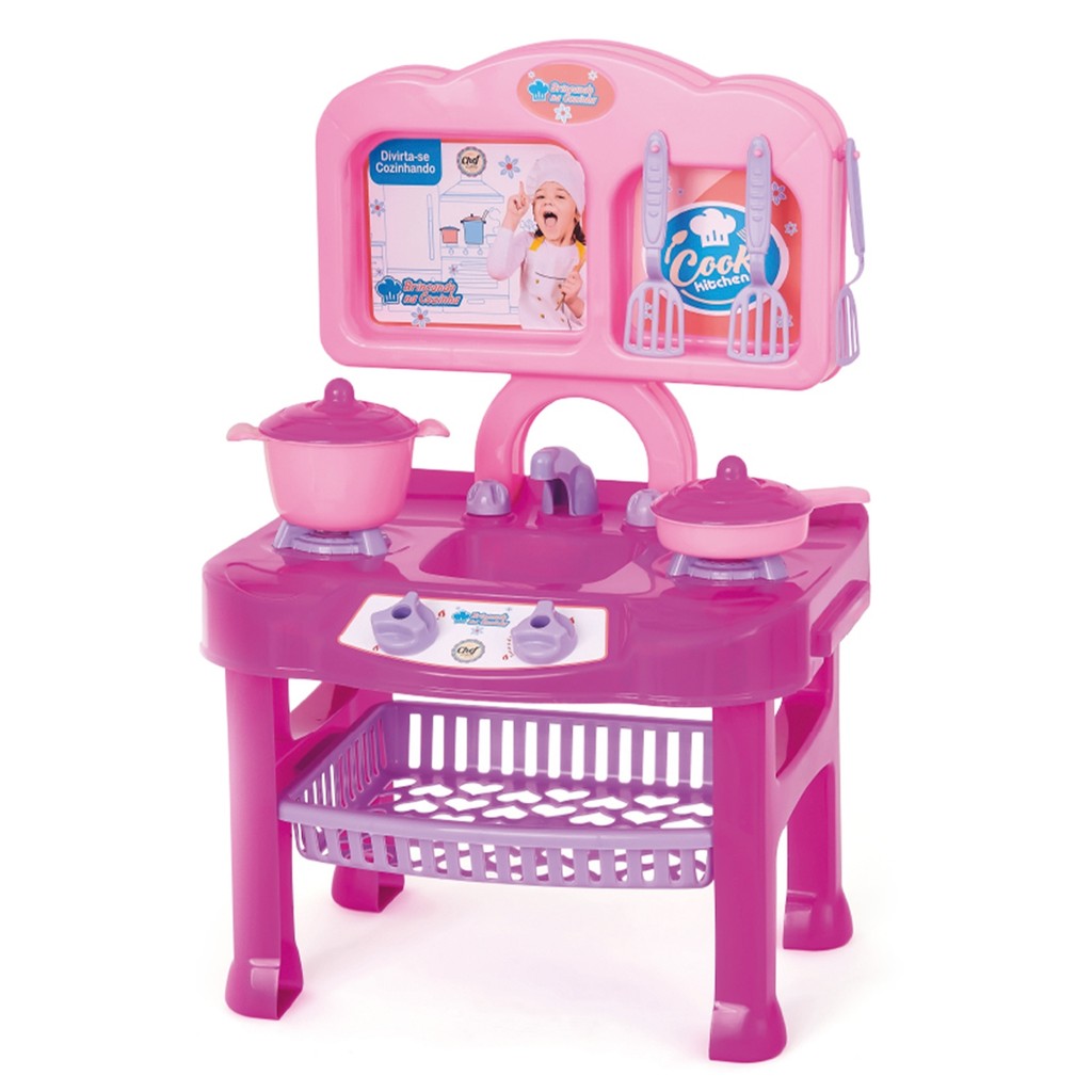 Mini Cozinha Infantil Rosa Kitchen Max Compact Para Meninas Com Acessórios