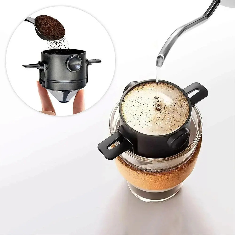 Mini Filtro Café Reutilizável Com Suporte Dobrável Portátil