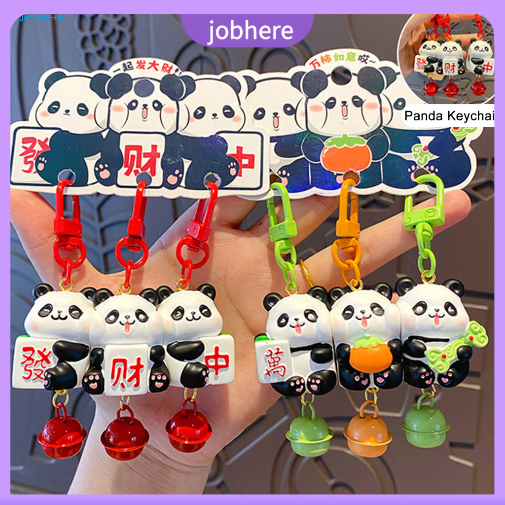 Panda Charm Keychain 3pcs Magnetic Mahjong Set – Good Luck for Backpack Handbag Car Accessories Cute Doll Key Chains f