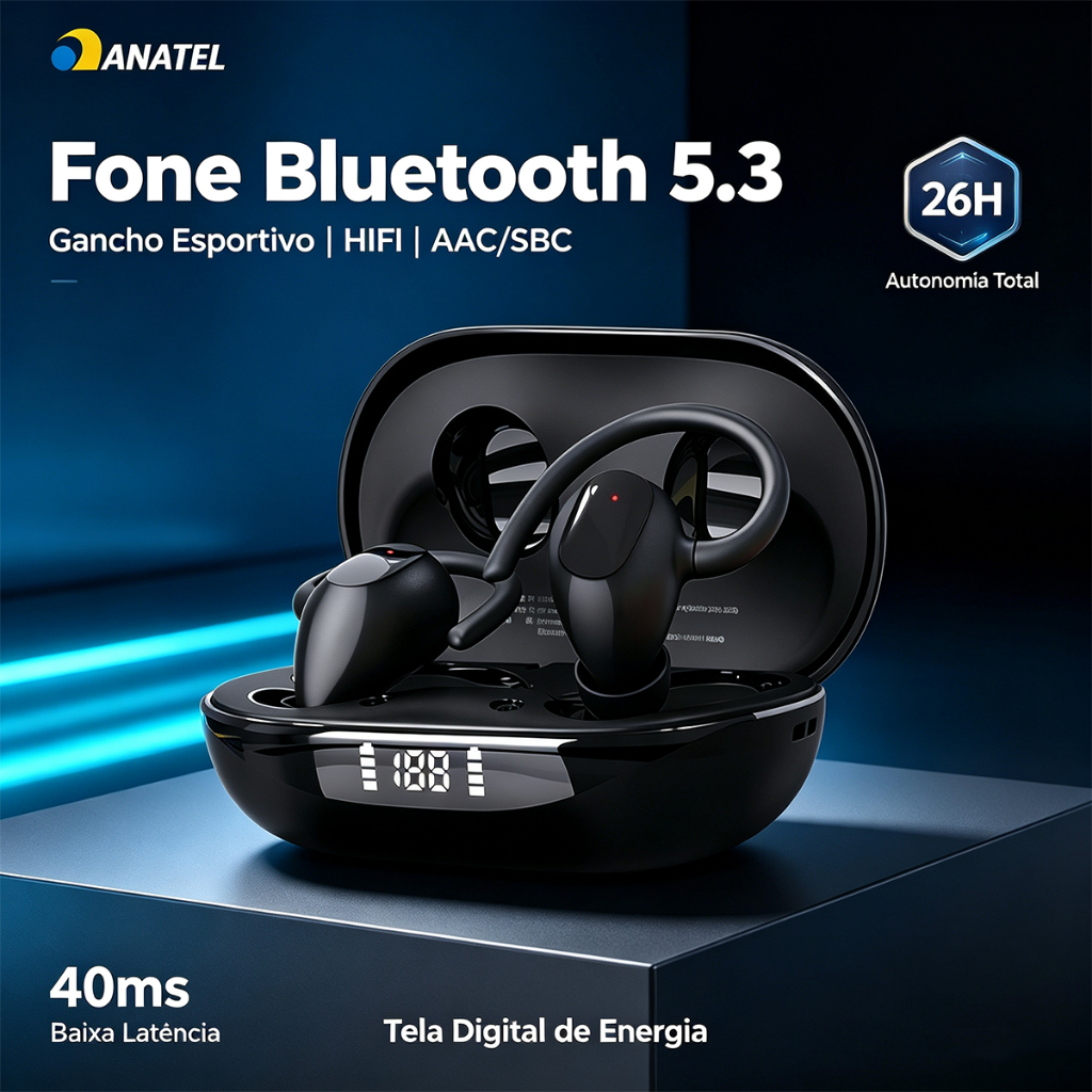 Fone De Ouvido Bluetooth Esportivo Tws High Fidelity Wireless Earphone With Led Light 15h