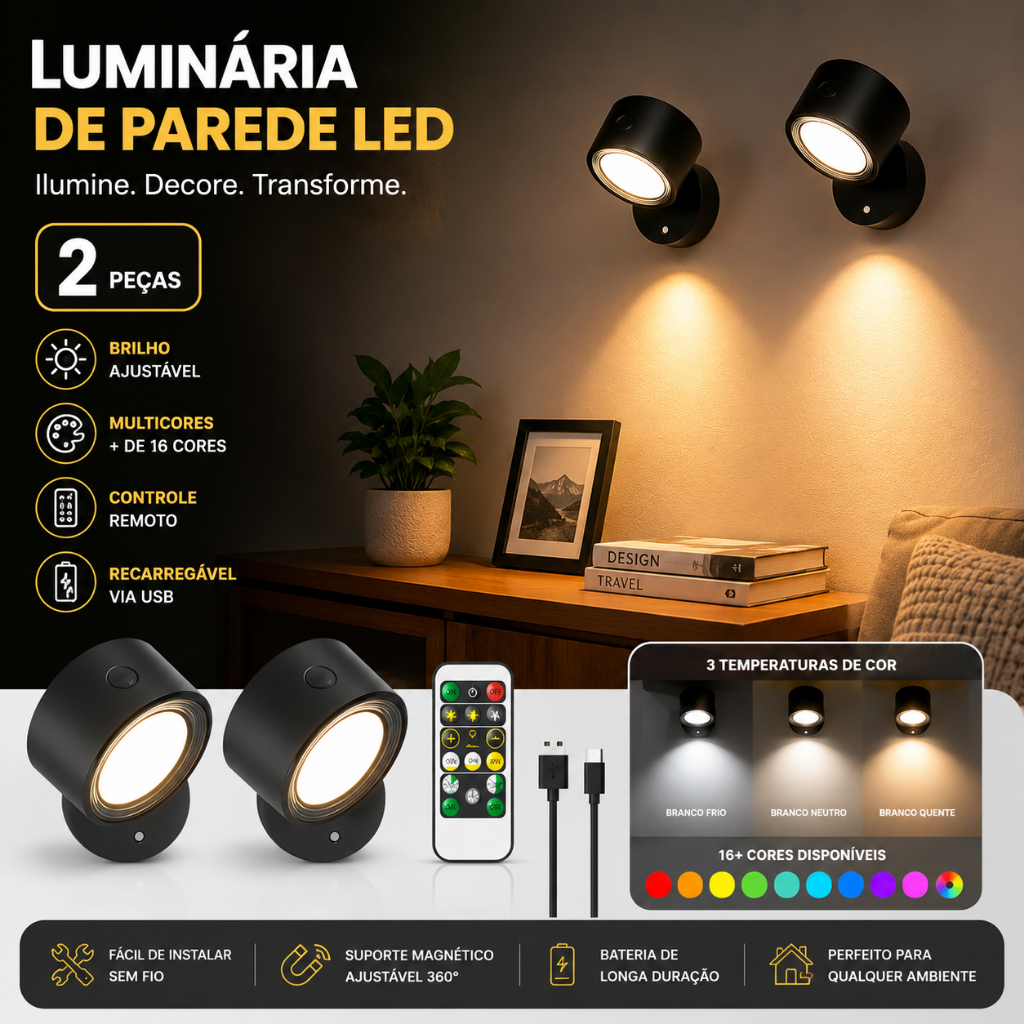 2PCS Wireless Wall Lamp with Magnet Modern LED Reading Light USB Powered Dimmer Light