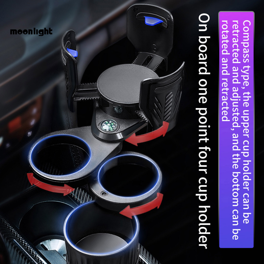 Car Cup Holder Expander with Compass – Adjustable Rotatable Water Bottle Universal Fit Accessories for Southeast Asia