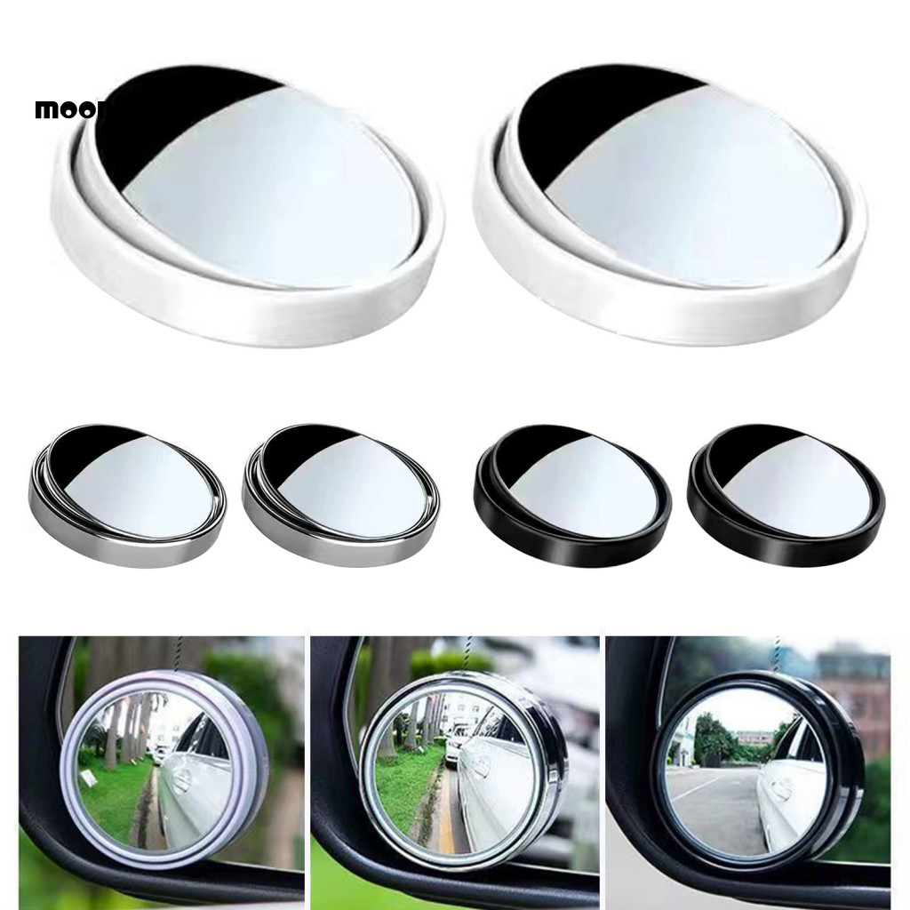 2pcs Car Blind Spot Mirrors 360° Adjustable Frameless Wide-angle Convex Side Rearview Auxiliary Lens for Safe Driving A