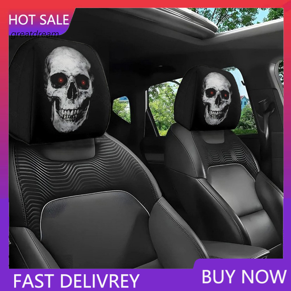 Covers for Cars Adjustable Headrest Cover Ghost Face Car – Universal Seat Protector Stretchy Accessory for Most Perfec