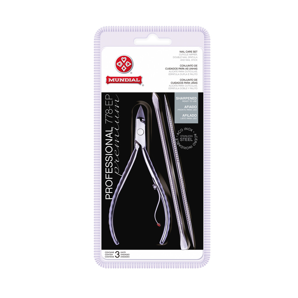 ALICATE DE CUTÍCULA 778-EP COM ESPATULA DUPLA E PALITO INOX PROFESSIONAL MUNDIAL