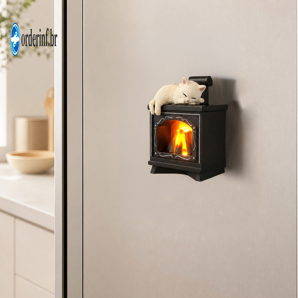 Magnetic Suction Magnet Sleeping Cat Refrigerator 3d Led Light-up Fireplace Cute Kitten Fridge Decor for Home for Southe