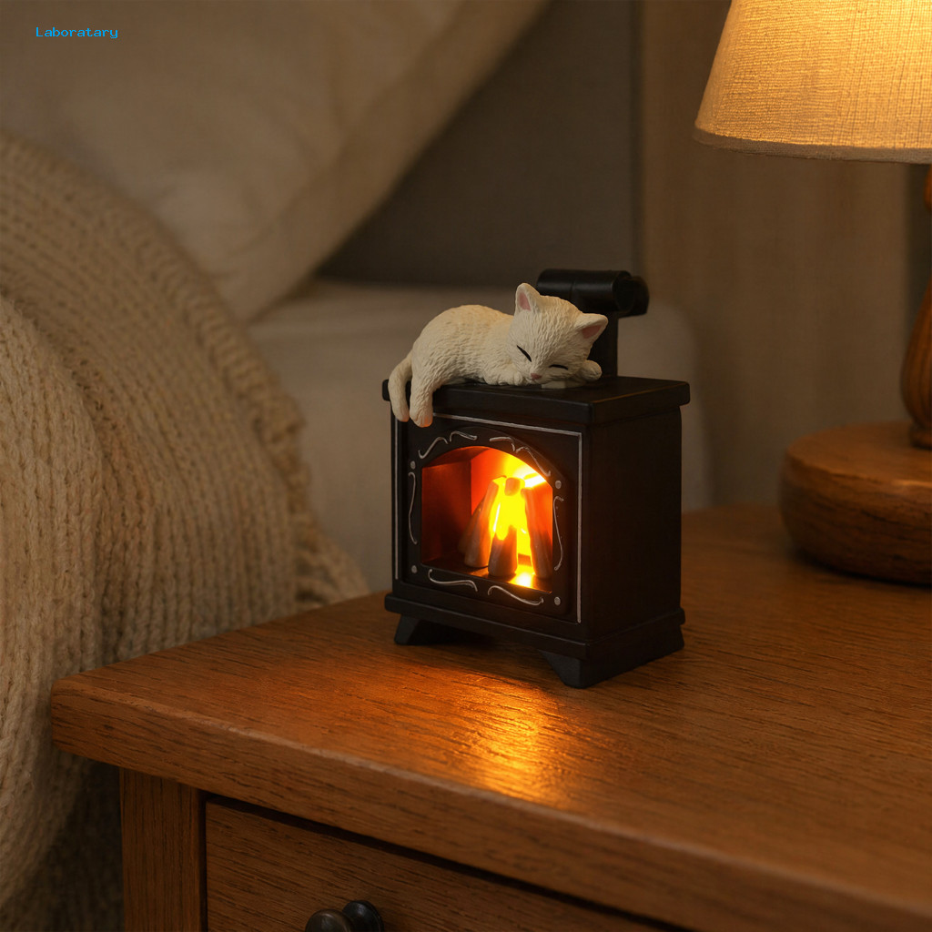 Sleeping Cat Refrigerator Magnet Magnetic Suction 3d Led Light-up Fireplace Cute Kitten Fridge Decor for Home for Southe