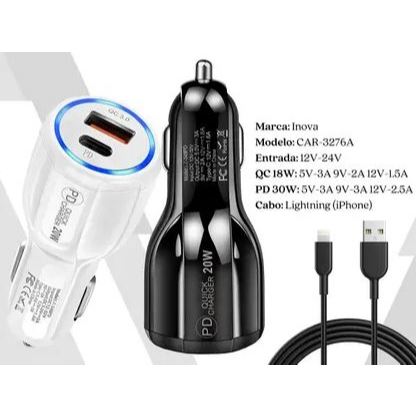 Kit 2 Carregadores Veiculares Inova CAR-3221 3.4A 2 USB Carregamento Rápido - Alta Qualidade.