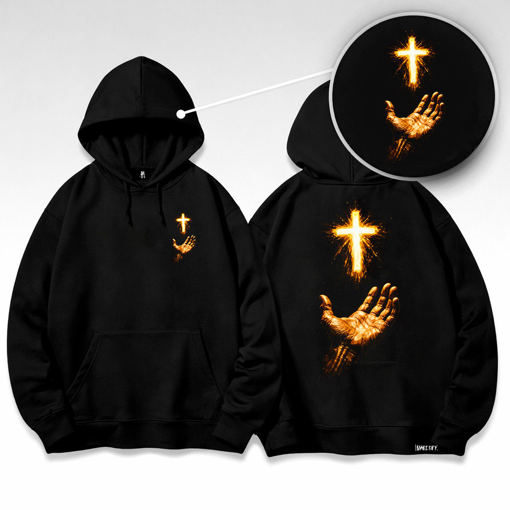 Blusa de Frio Moletom Mão de Deus-Estampa em halftone Realista 3D-Premium