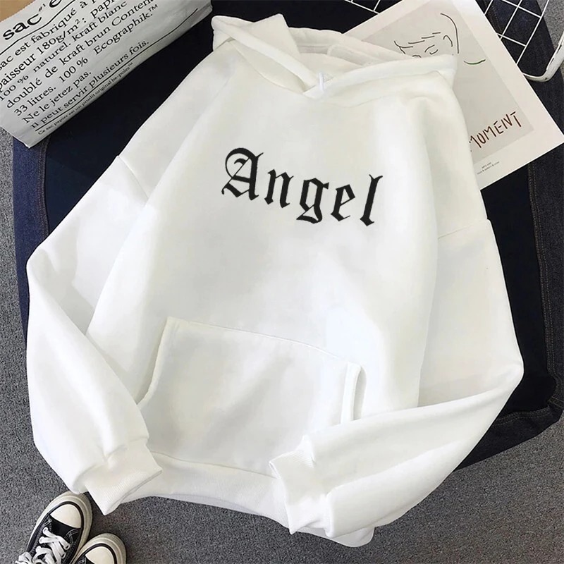 Blusa Moletom Canguru Unissex Estampado FrenteLinha Premium Estampa Angel Street Anjo Casaco de frio com Bolso e Capuz