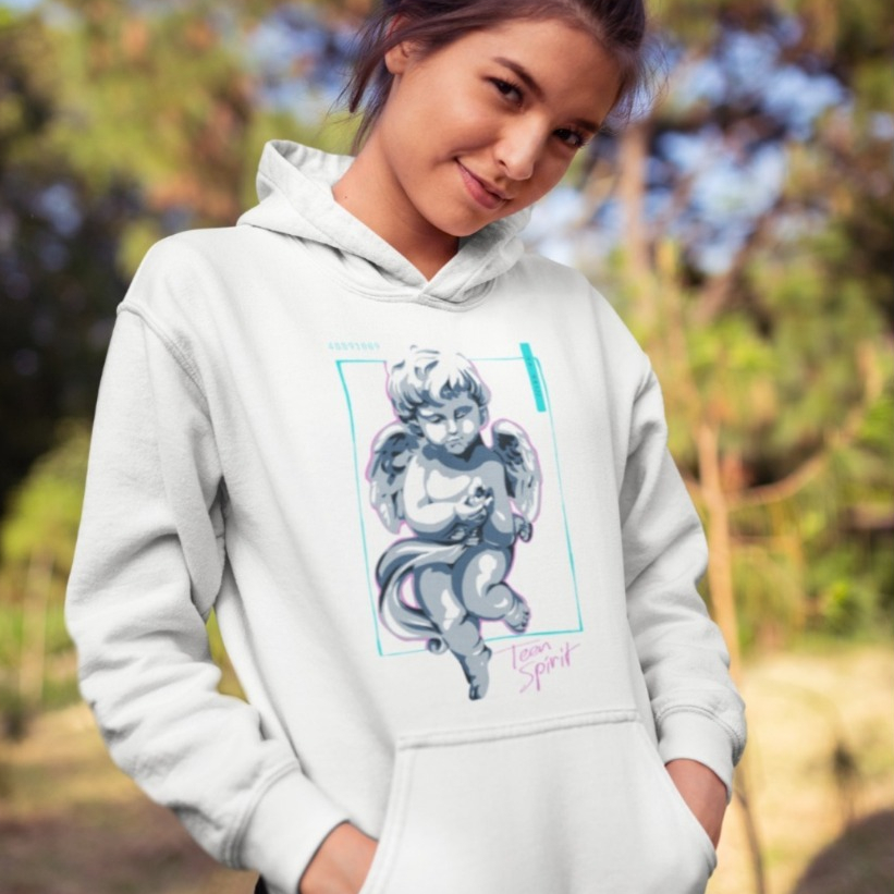 Moletom Unissex Oversized com Capuz – Estampa de Anjo Estilizada, Tecido Quente, Look Streetwear Casual Moderno Premium