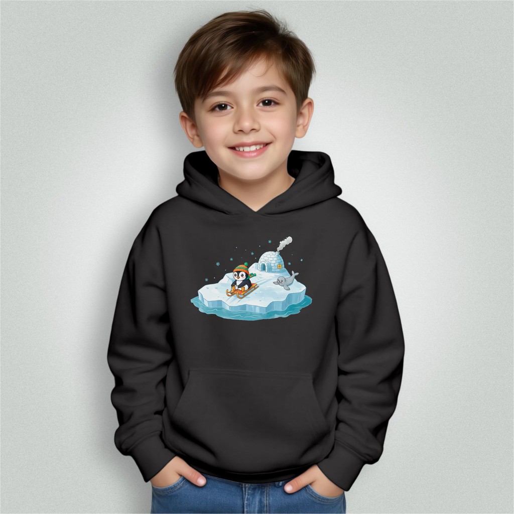 Moletom Blusa Infantil Bolso Canguru Capuz Menino Menina Pinguim Escorrega Neve Premium Envio Hoje