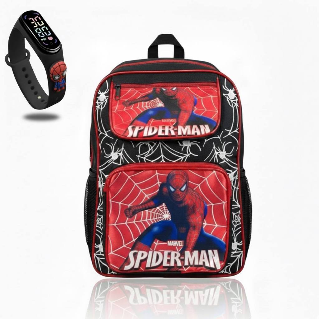 Kit Mochila Escolar Infantil + Relógio Digital Infantil Personagem Escola Menino