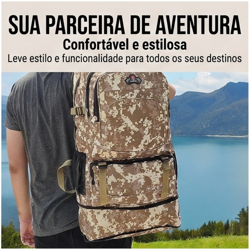 Mochila Tática Militar Camuflada Digital – Grande Capacidade para Viagens, Trilhas e Trabalho