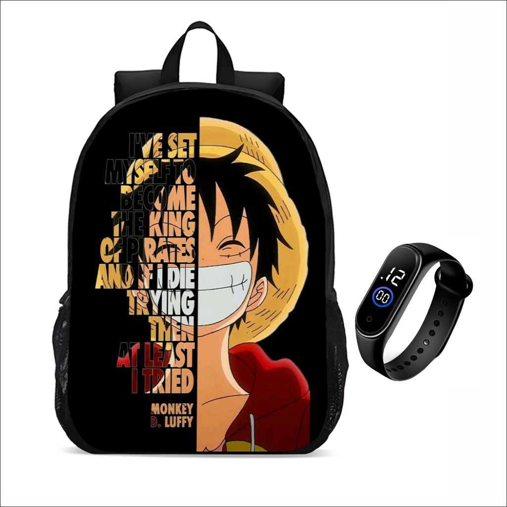 Kit Mochila escolar juvenil infantil + Relógio Digital Modelo Personagens Anime Desenho