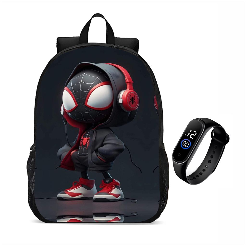 Kit Mochila escolar juvenil infantil + Relógio Digital Vários Modelos Personagens Desenho