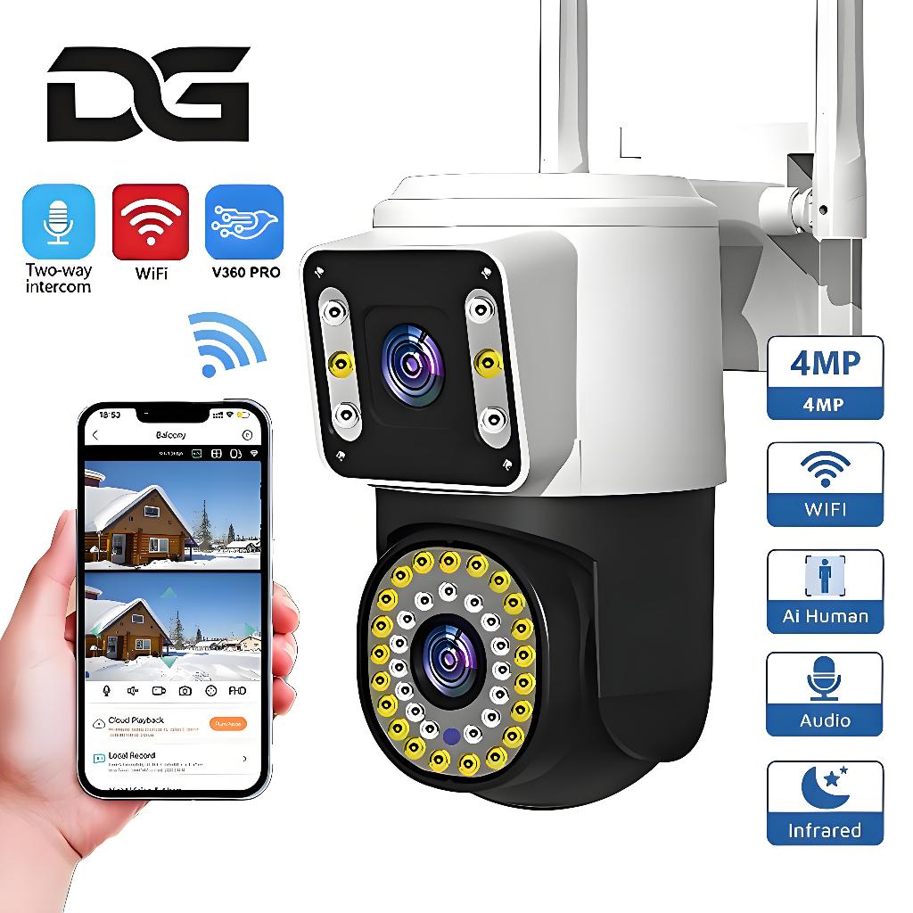 Câmera De Segurança Lente Dupla 4k Wi-Fi 360° Sensor Movimento Visão Noturna a Prova de água G1