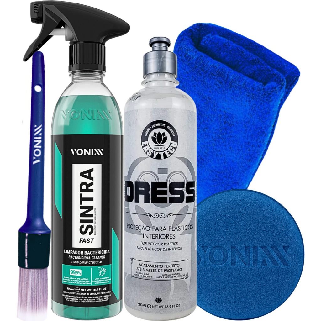Kit Limpeza e Revitalização Interna de Automovel Dress Easytech 500ml Sintra Fast Vonixx Pincel Pano
