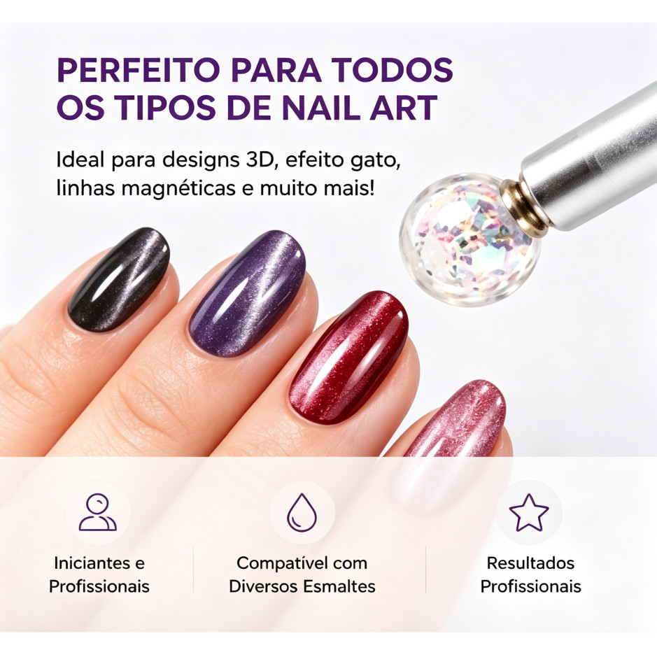 Caneta Magnética Prata Para Nail Art DIY