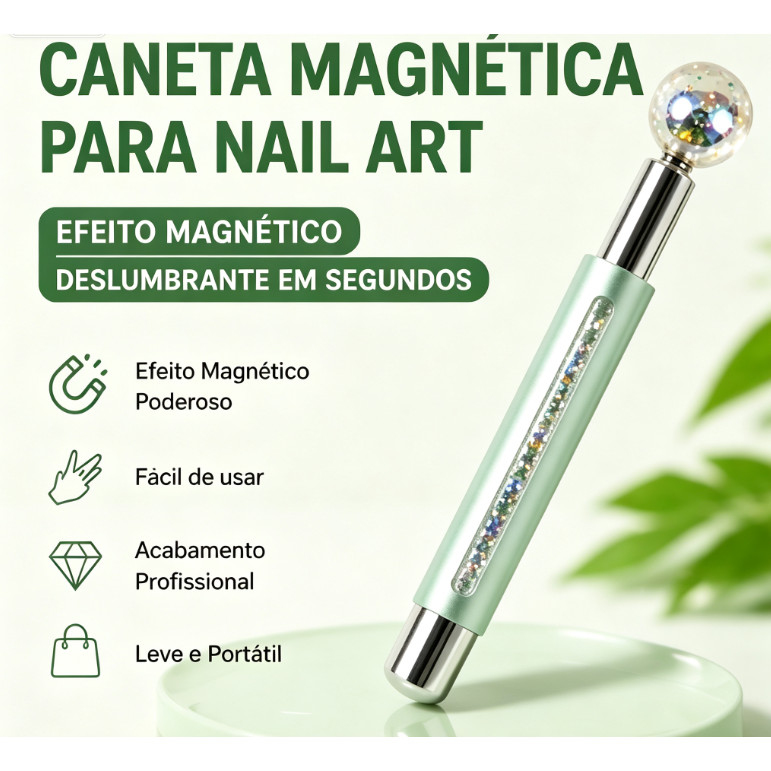 Caneta Magnética Verde Com Glitter Para Nail Art