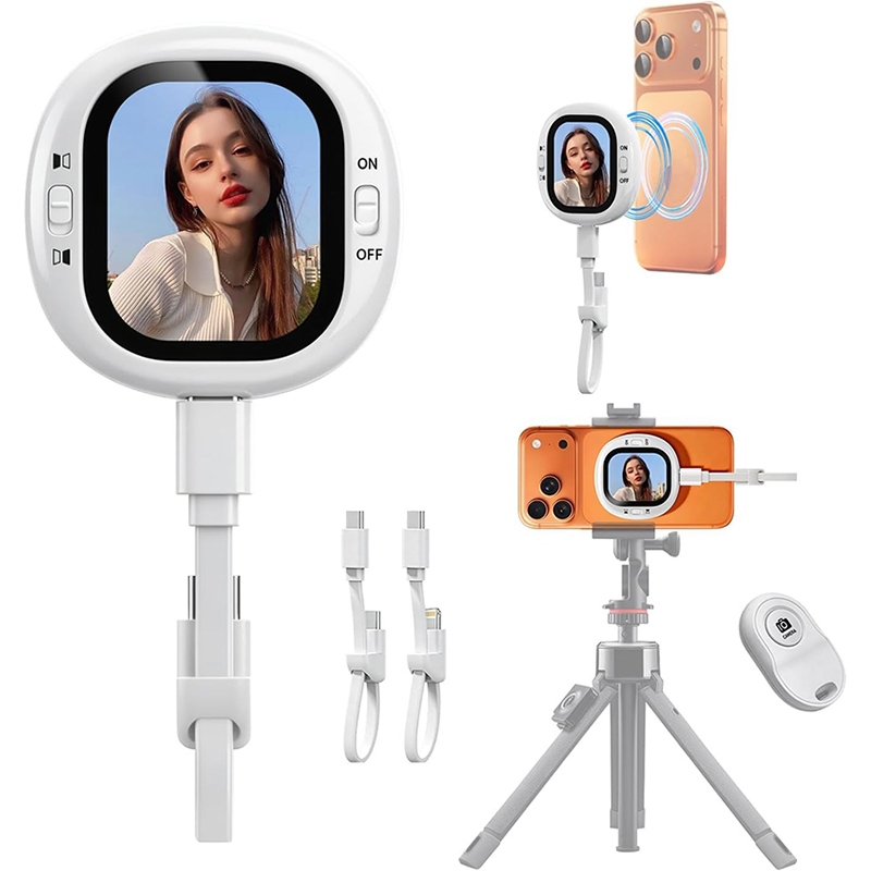 Tela Do Monitor Vlog Selfie , Mini De Câmera Traseira Magnética Para iPhone , Com Controle Remoto Bluetooth De Alcance D
