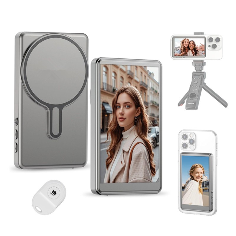 Suporte Magnético para Tela de Monitor de Selfie para Vlog com Som para Câmera Traseira de Celulares IOS e Android