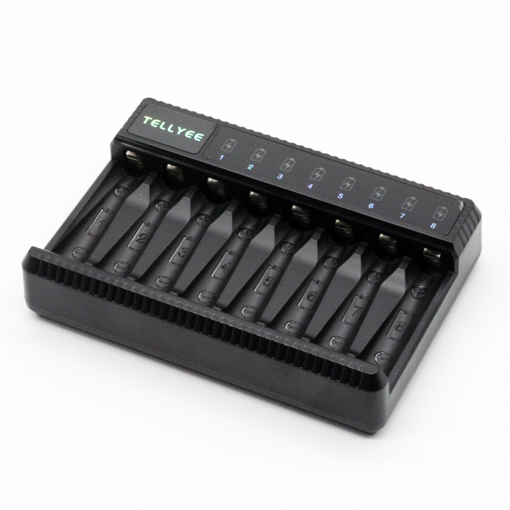N8 Battery Charger, 8‑Slot Independent LED Charger for 1.2V Ni‑MH Ni‑Cd AA AAA Rechargeable Batteries