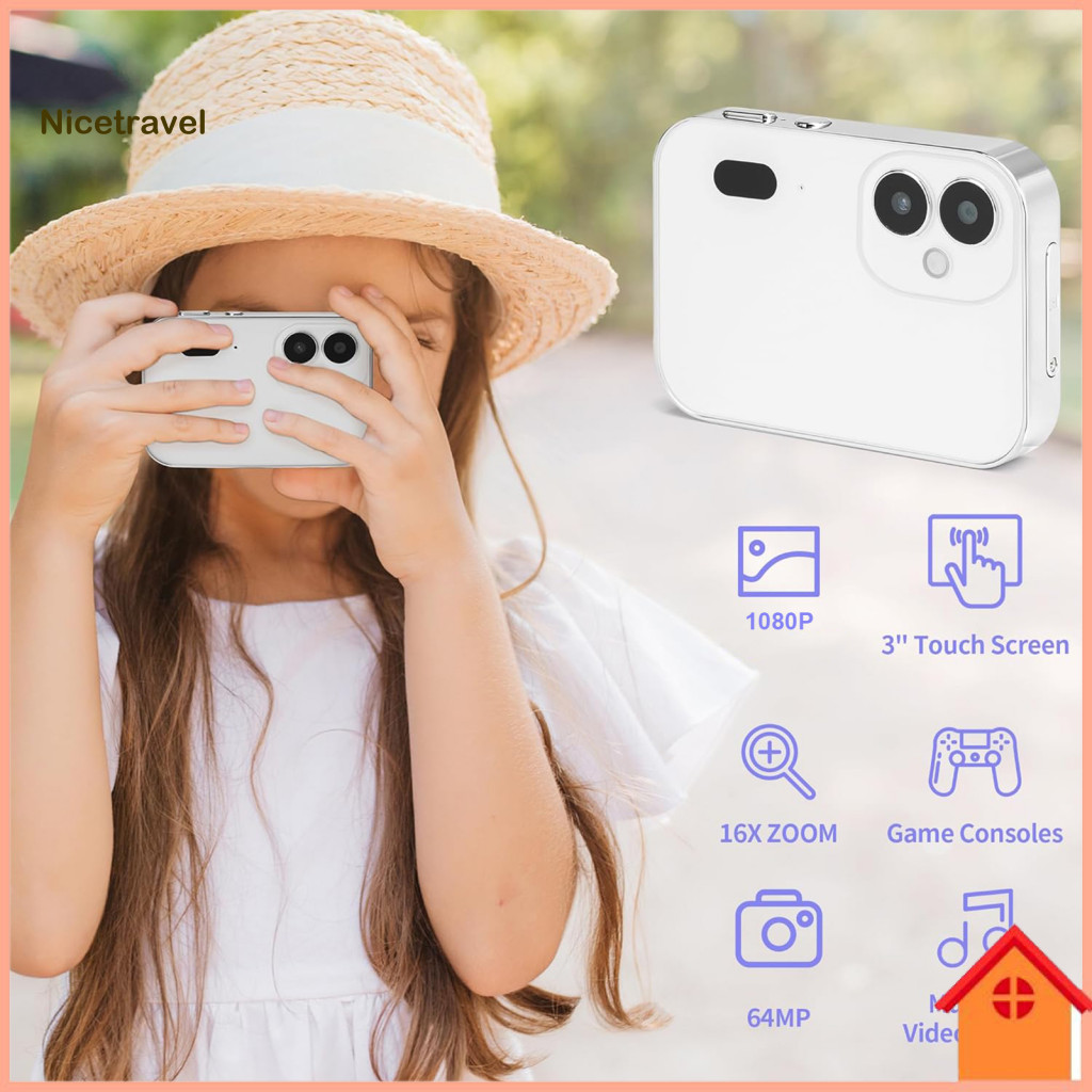 Rechargeable Digital Camera Video 64mp Touchscreen Vlogging with Face Detection Portable Compact 16x Zoom Selfie for Tra