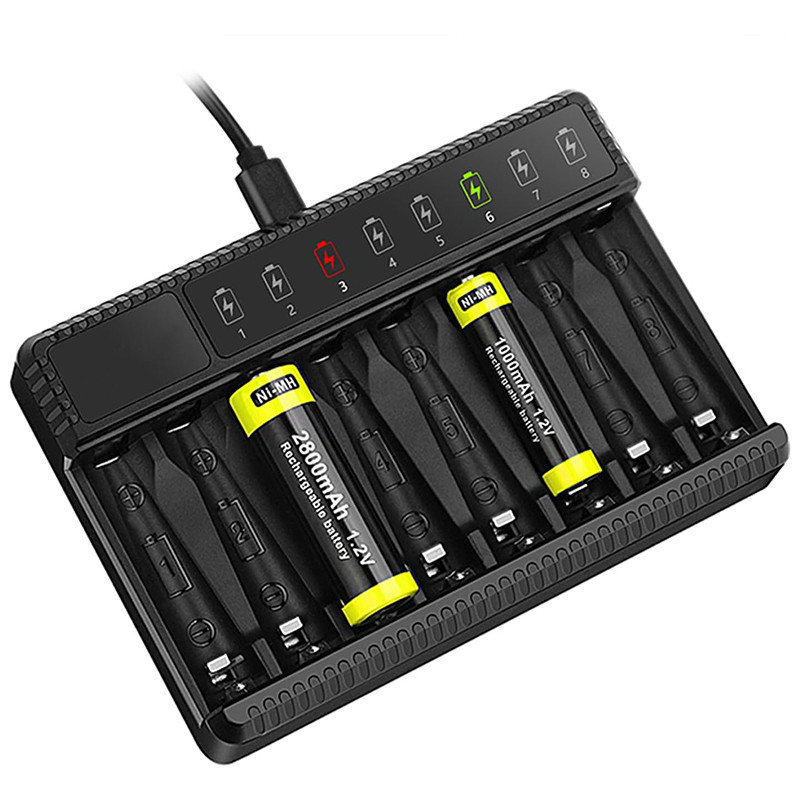 N8 Battery Charger LED can be independently used for 8 1.2V Ni-MH/Cd AA AAA rechargeable batteries USB 5V 2A Type-C