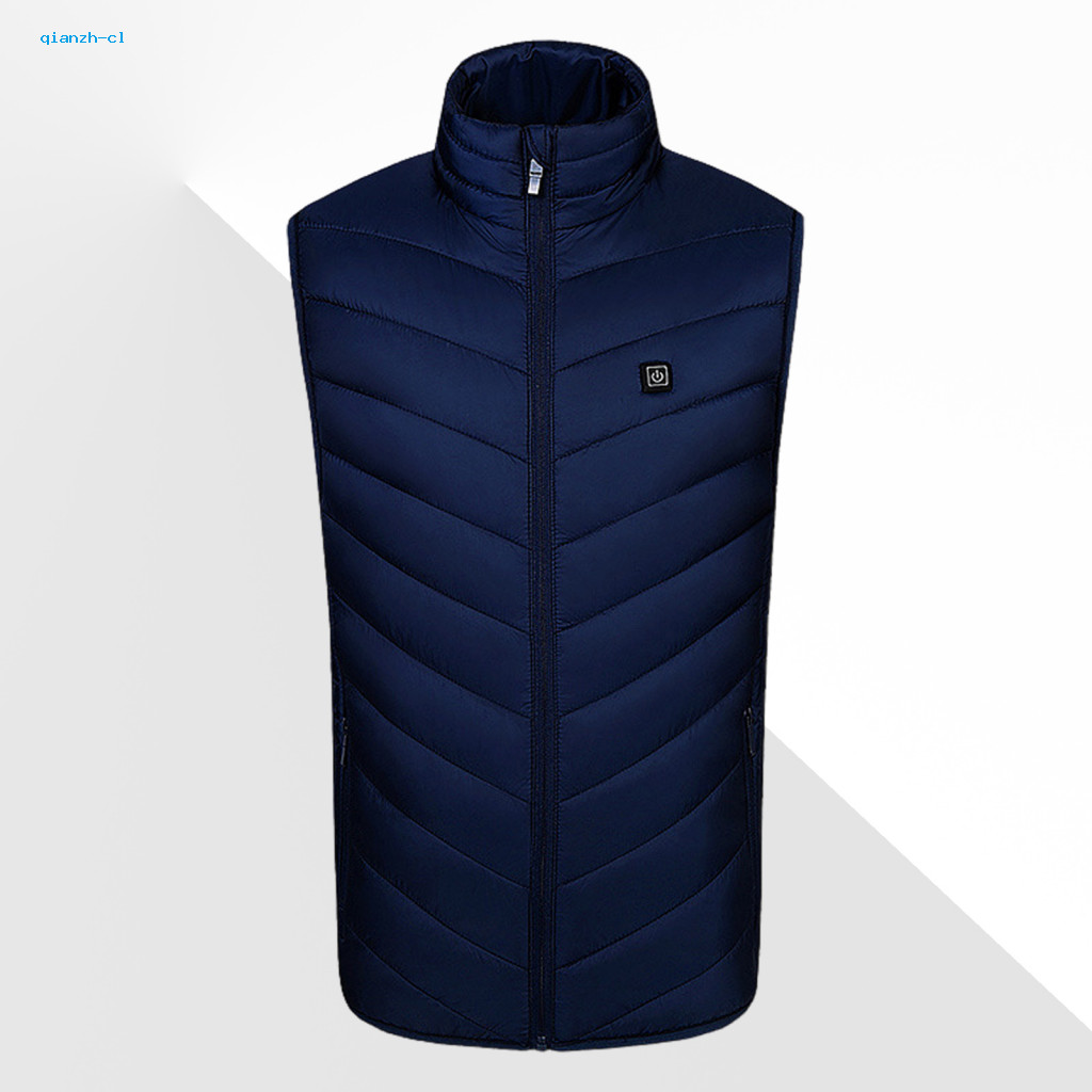 Men Heated Vest Rechargeable Men's Sleeveless Down Cotton Waistcoat with Stand Collar and Zipper Smart Thermal Warm Jack