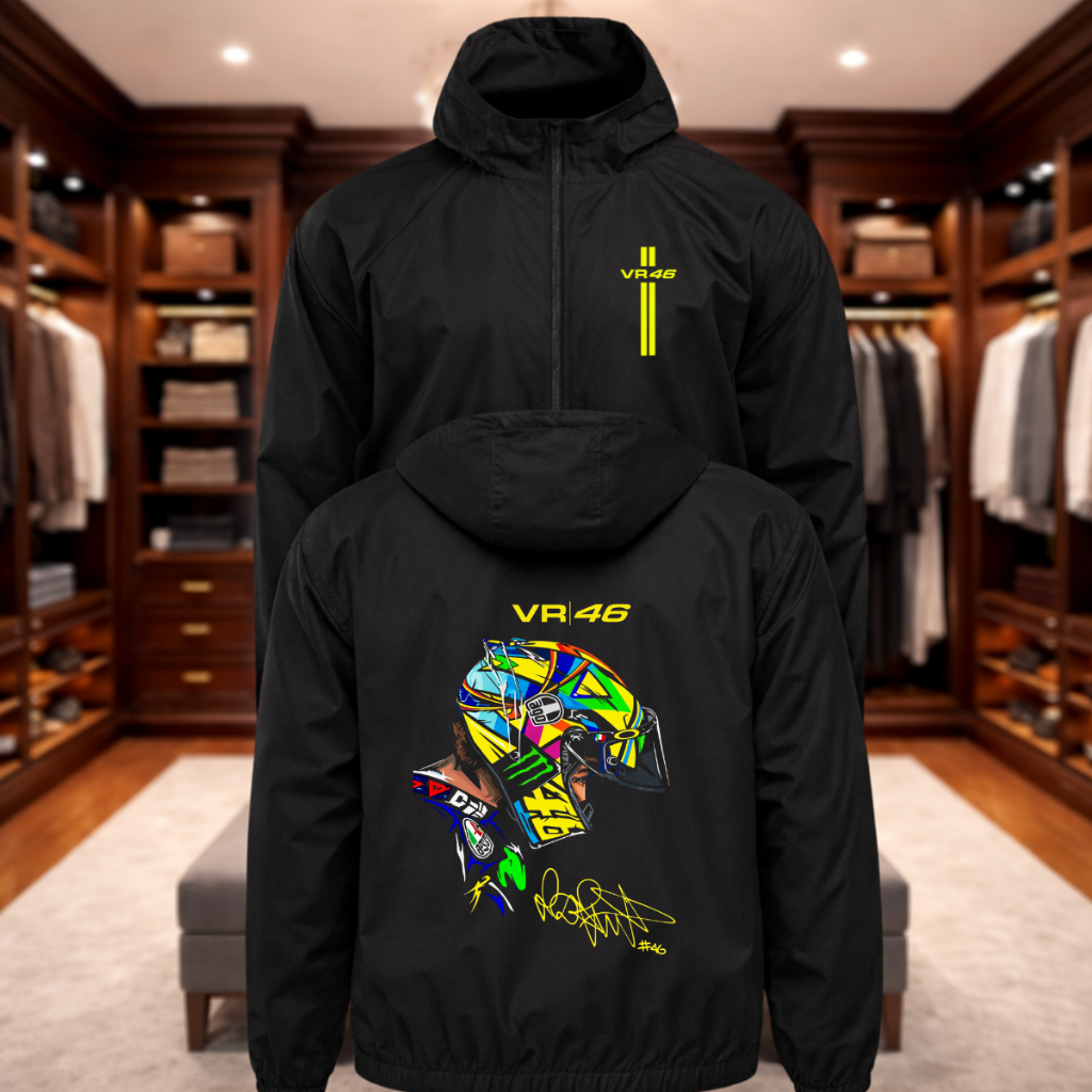 Corta Vento Masculino Valentin Rossi 46 Impermeável Leve com Capuz Tecido Premium Bolso Interno