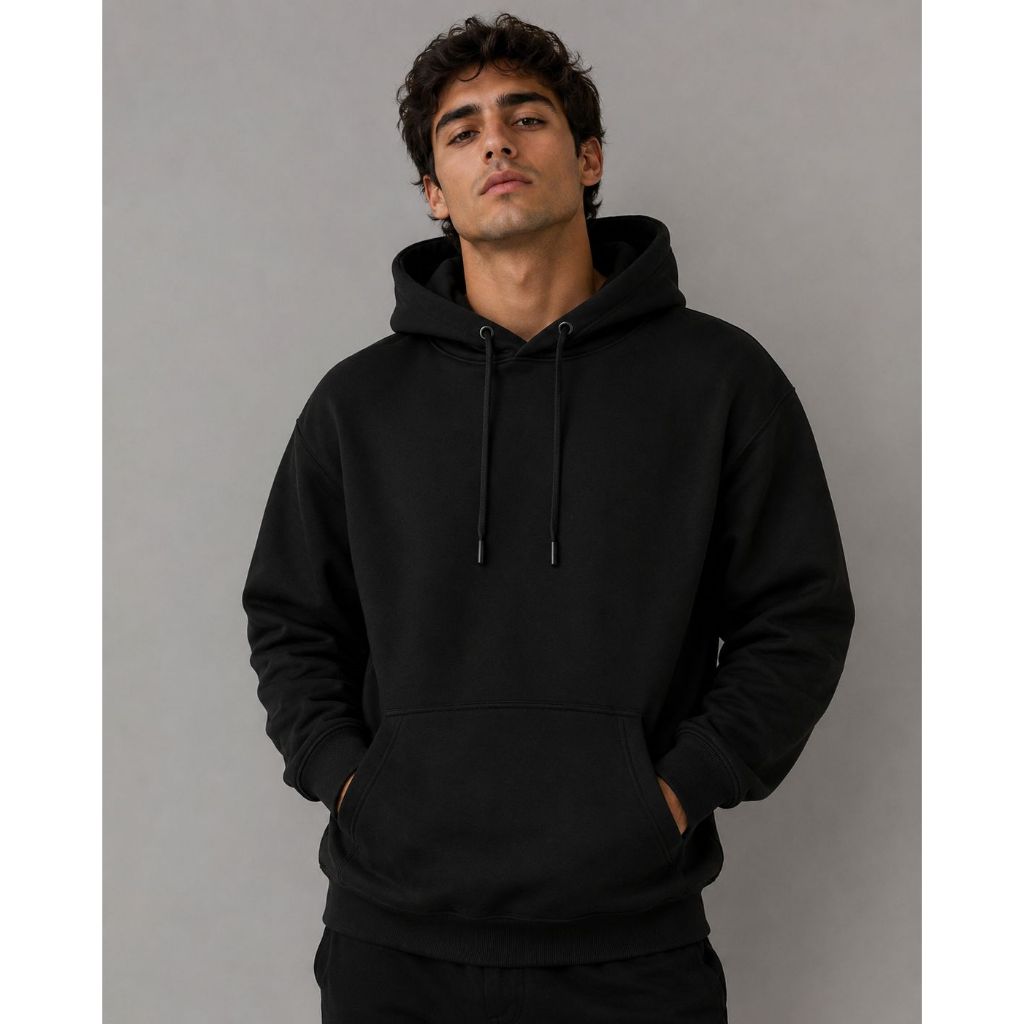 Blusa de Moletom Liso com Capuz Canguru Adulto Infantil Masculino Feminino Inverno