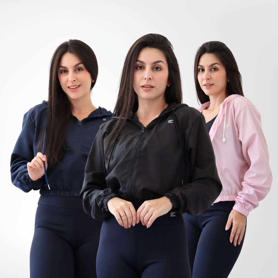 Jaqueta Corta Vento Cropped Feminina Inverno Tactel Com Ziper Premium Academia