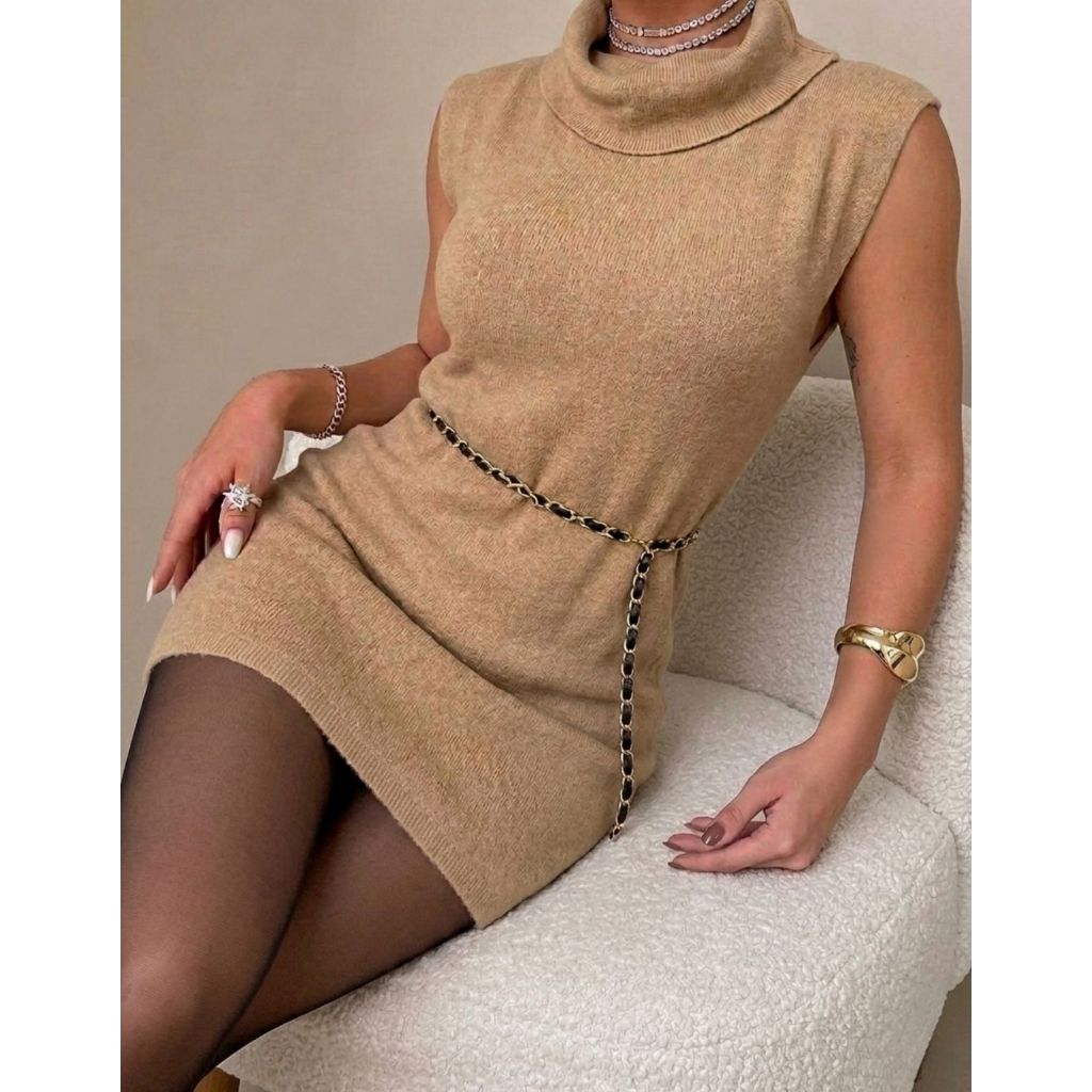 Blusa Feminina Regata Alongada Vestido Lã Elegante Premium