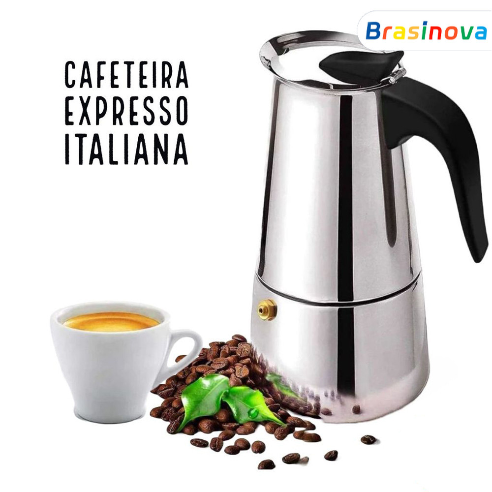 Máquina de café italiana Inox 9 xícaras - Professional Express + Moka 4/6 xícara com filtro de alta pressão
