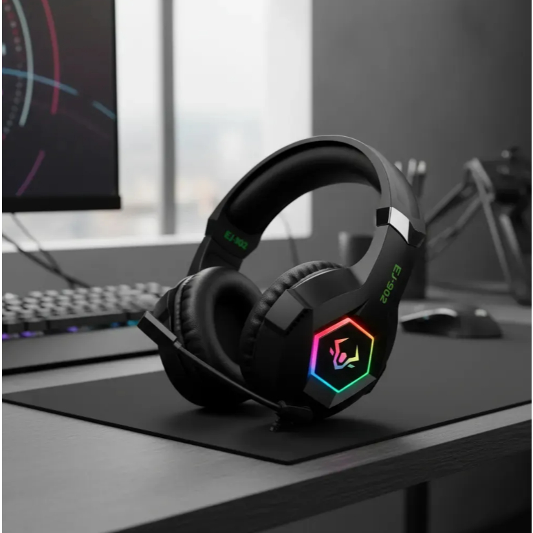 Headset Gamer EJ-902 Verde RGB USB P2 com Microfone Estéreo Original