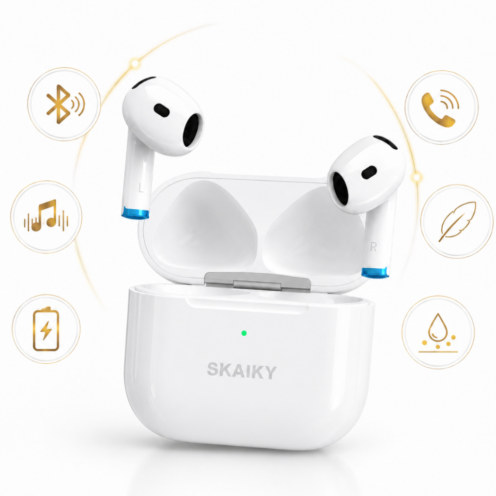 FONE de ouvido sem fio BLUETOOTH 5.4 TWS SKAIKY ESTOJO CARREGAMENTO USB-C MICROFONE COMPATÍVEL Iphone Galaxy Samsung