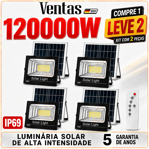 Ventas Kit 2 LED Solar Reflector IP69 120000W Waterproof Super Bright Outdoor Light with Solar Panel and Battery