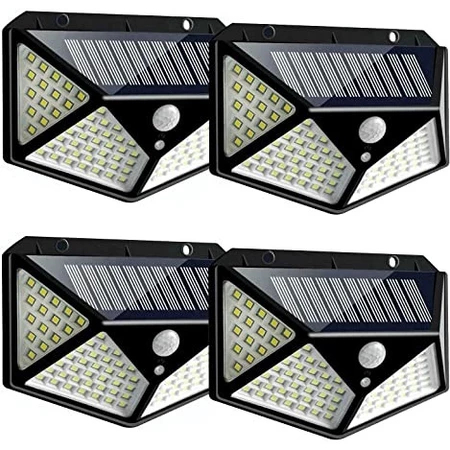 4 Pieces Solar Wall light kit Reflector 100 Led Motion Presence Sensor Waterproof With 3 Functions Solar light