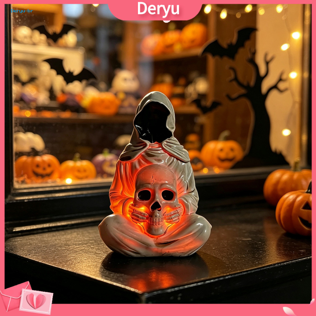 Halloween Skull Light Ornaments for Garden Handmade Sculpture for Meditation Waterproof Decoration Spooky Led Ornament f