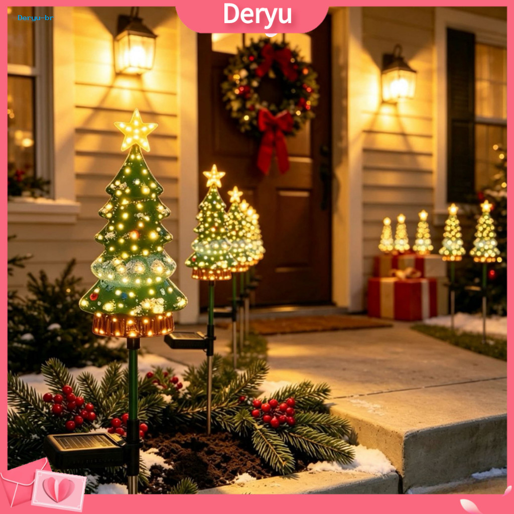 Weatherproof Lawn Ornament Solar Powered Christmas Tree Lights Outdoor Waterproof Led Garden Stake Pathway for Yard Pati