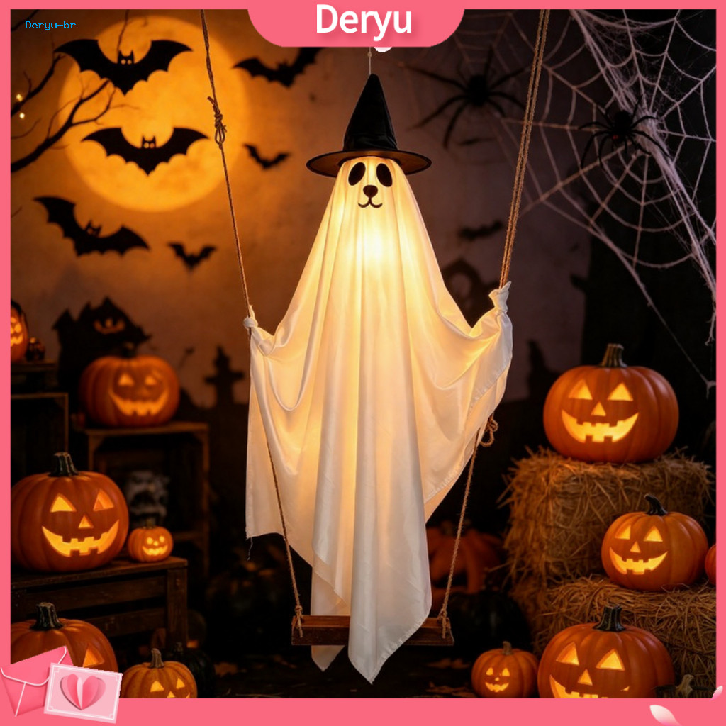 Waterproof Halloween Tree Ornaments Hanging Ghost Decorations Led Light Up Dog on Swing Cute Puppy Ornament for Porch fo