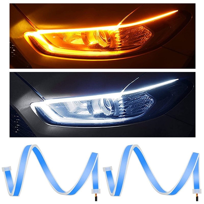 DRL White & Amber LED Headlight Surface Strip Tube Daytime Running Light Waterproof Switchback Article Light