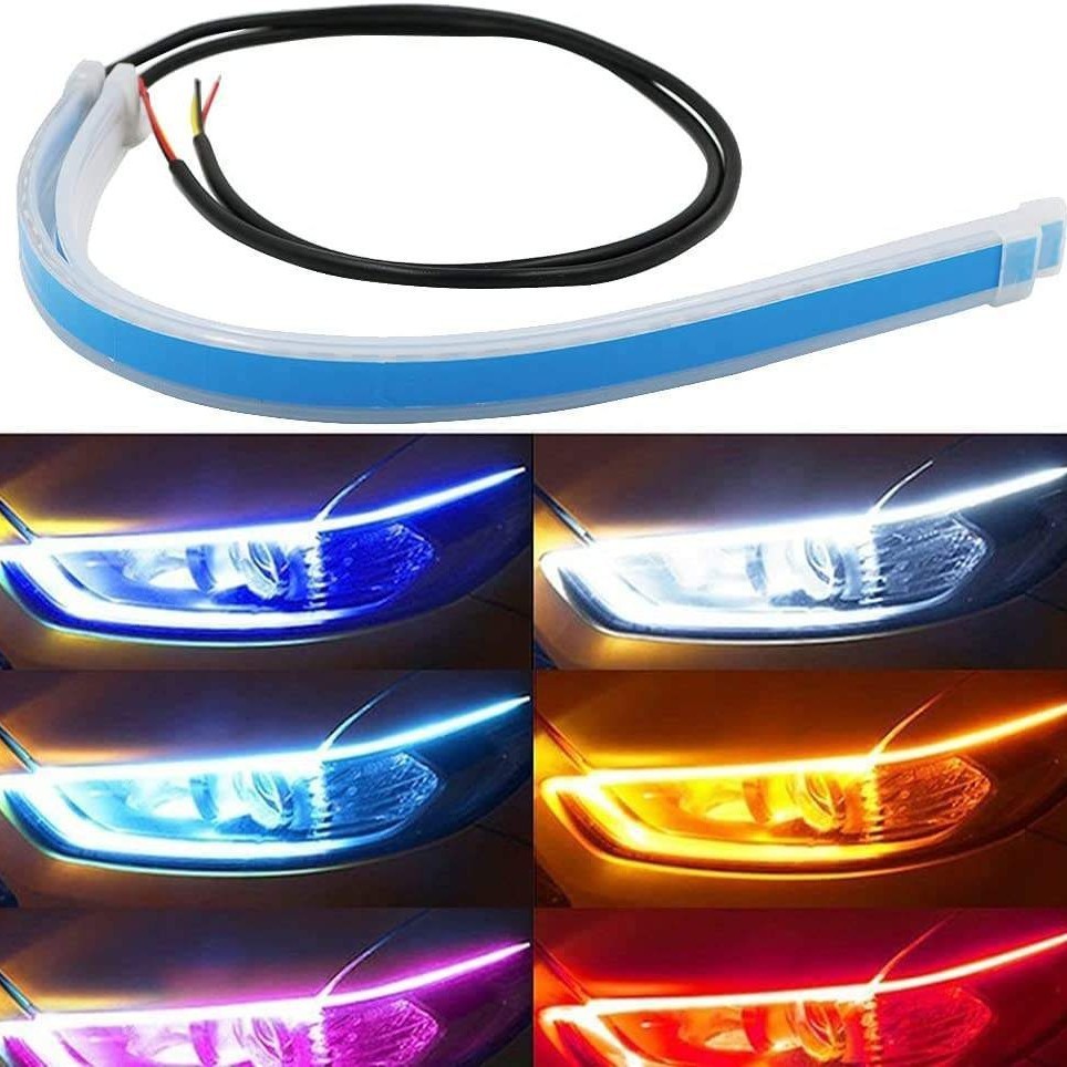 2Pcs 12V LED DRL Car Daytime Running Light Flexible Strip Waterproof Auto Headlights Turn Signal