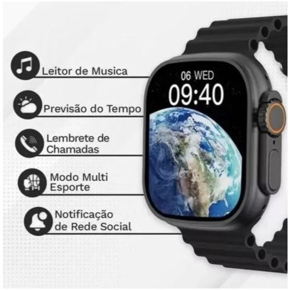 Relógio Smartwatch T800 ULTRA Unissex Tela 49mm Wireless Charging